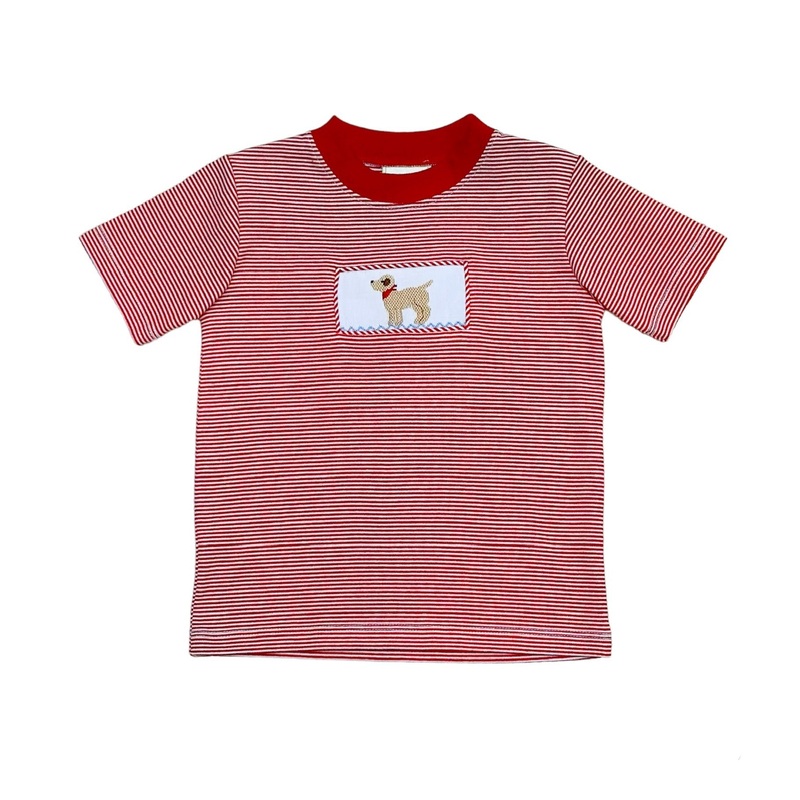 Labrador Smocked Short Sleeve Red Stripe T-Shirt