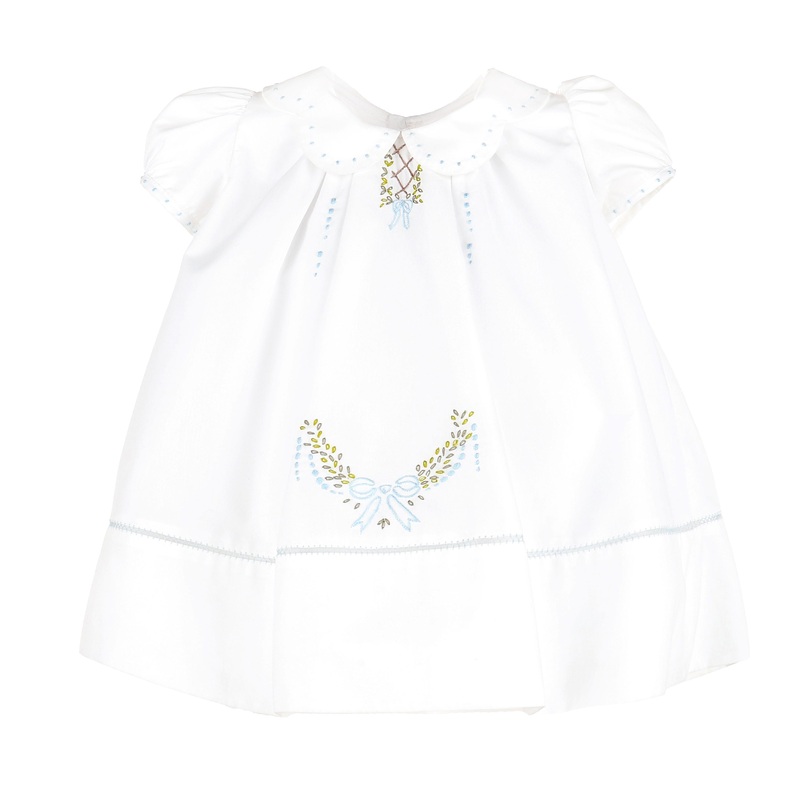 The Merrymaker Embroidery Dress, White with Blue