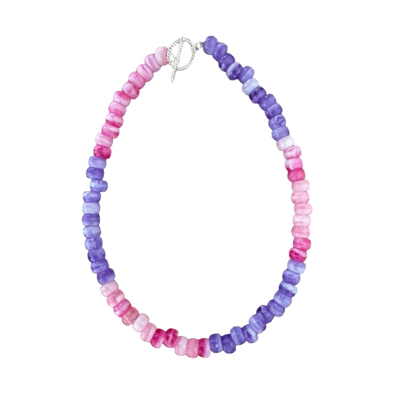 Tj’s Beaded Necklace, Pink & Purple