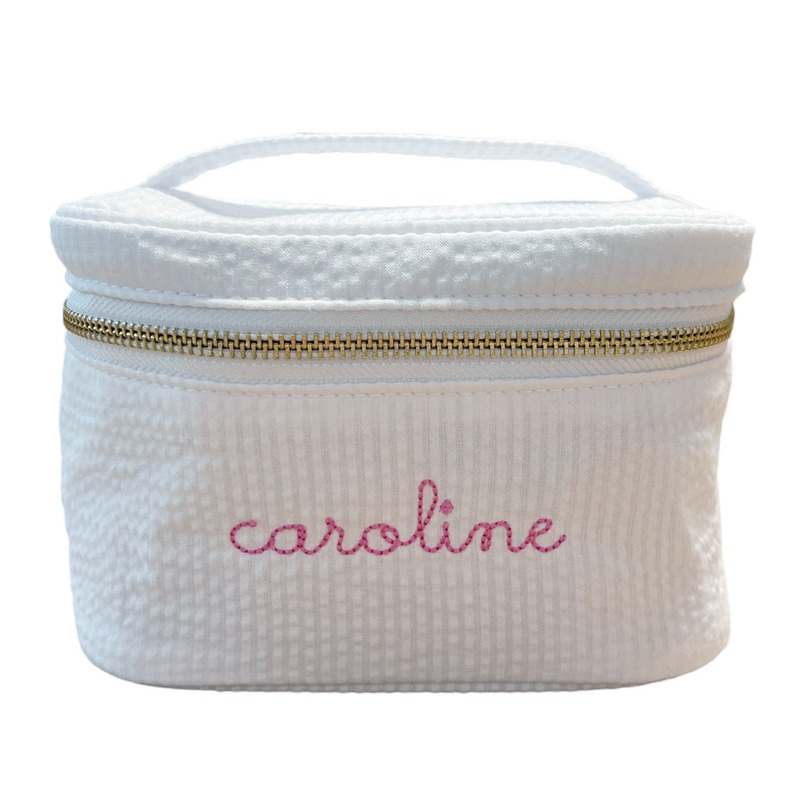 White Seersucker Mini Train Case
