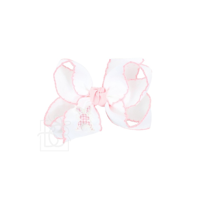 White with Pink Large Gingham Bunny Hair Bow