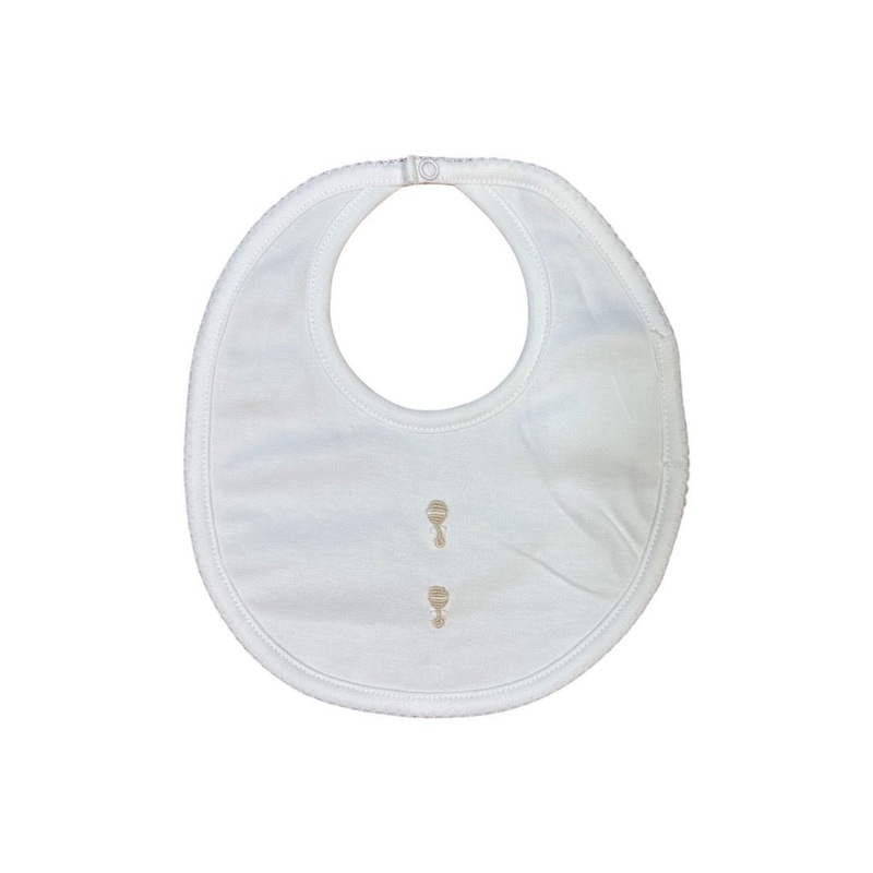Baby Bib, 2 Ivory Embroidered Rattles