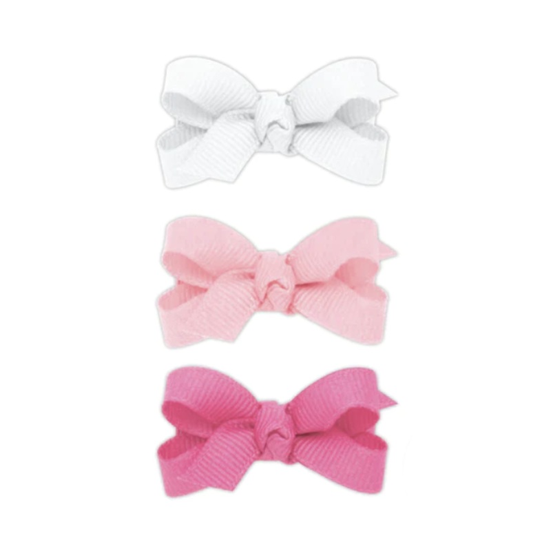 Baby Bow 3 Piece Hair Bow Set- White/Pinks