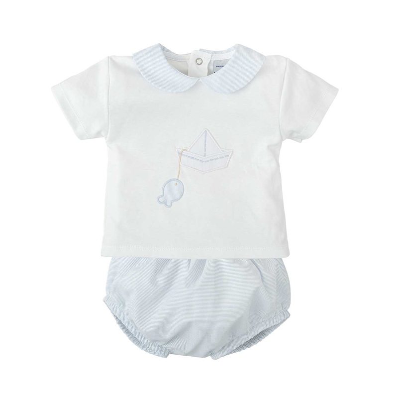 Blue Paper Boat & Fish Diaper Set