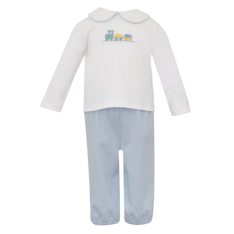Boy’s Train Collared Top & Light Blue Pant Set