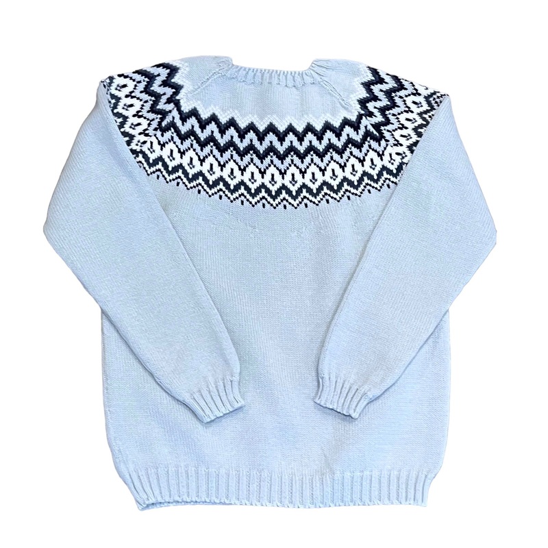 Fair Isle Light Blue & Navy Herringbone Crewneck Sweater