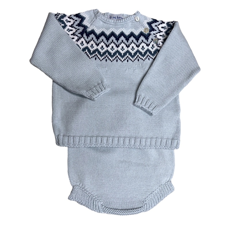 Fair Isle Light Blue & Navy Herringbone Diaper Set