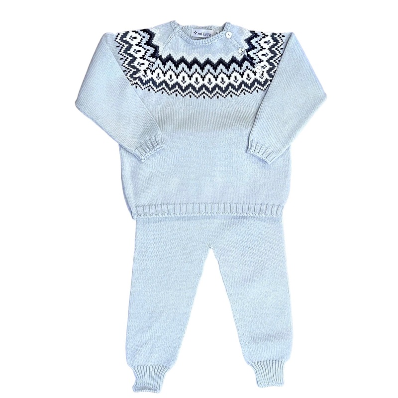 Fair Isle Light Blue & Navy Herringbone Jogger Set