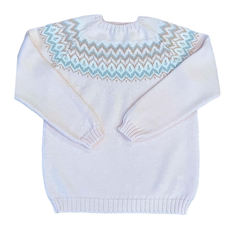 Fair Isle Pink & Lt. Blue Herringbone Crewneck Sweater