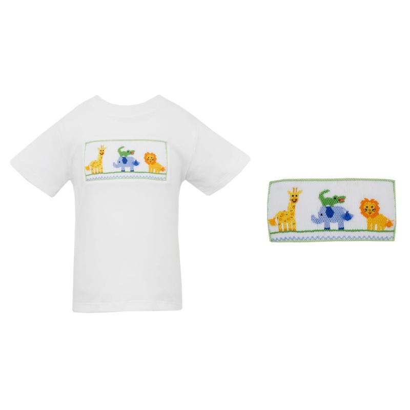 Jungle Animals Smocked White T-Shirt
