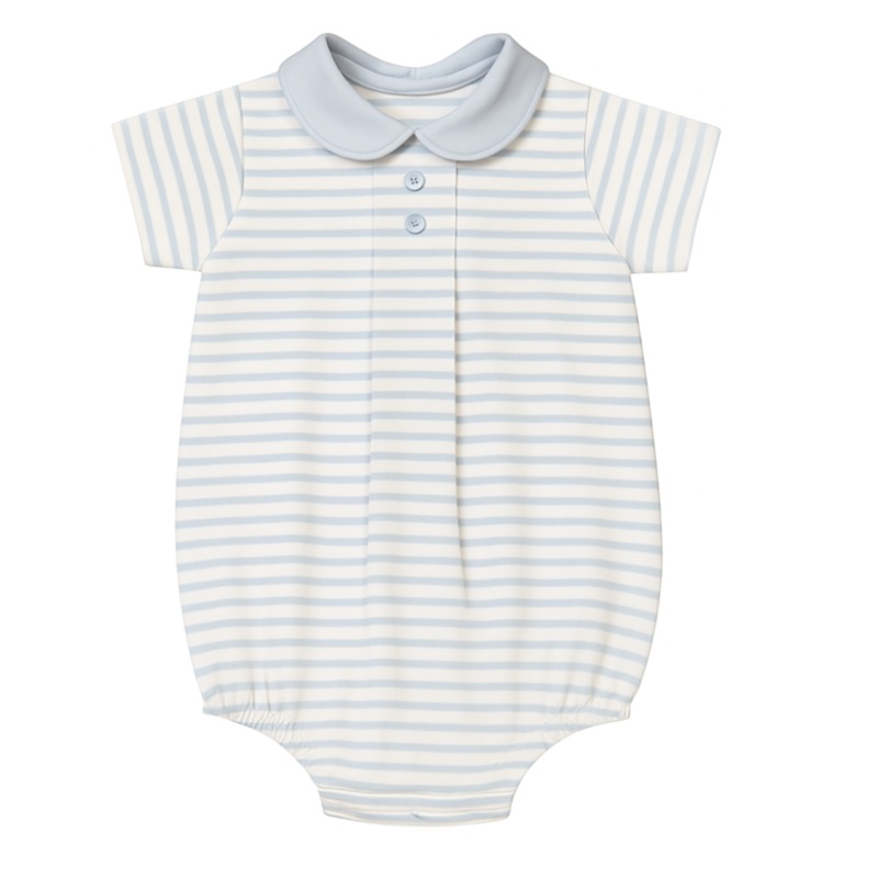 Light Blue Stripe Knit Short Sleeve Gabriel Bubble