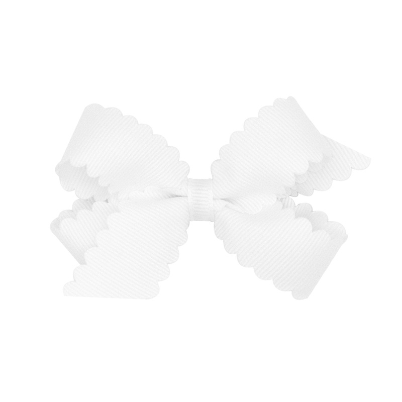 Mini Scallop Hair Bow, White