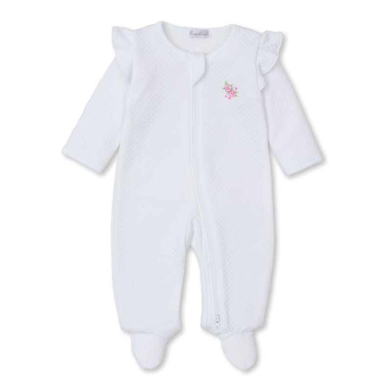 Pink Rose Scrolls Jacquard Zip Footie