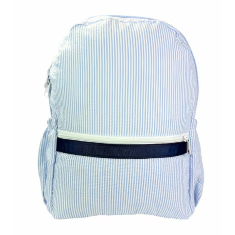 Seersucker Backpack, Light Blue & Navy