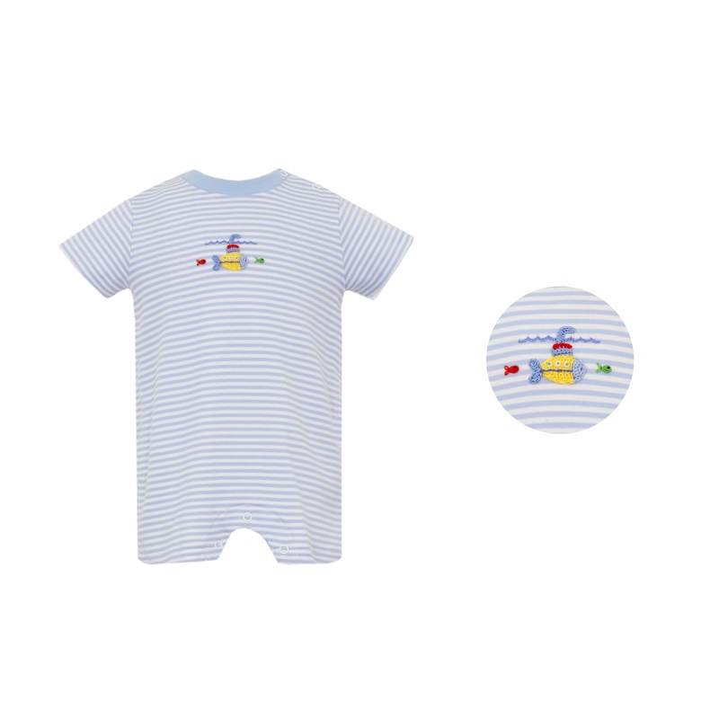 Submarine Crocheted Blue Stripe Knit Short Romper