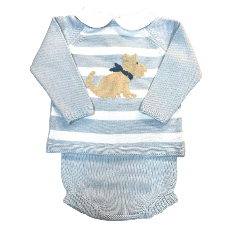 Dog Light Blue Stripe Diaper Set