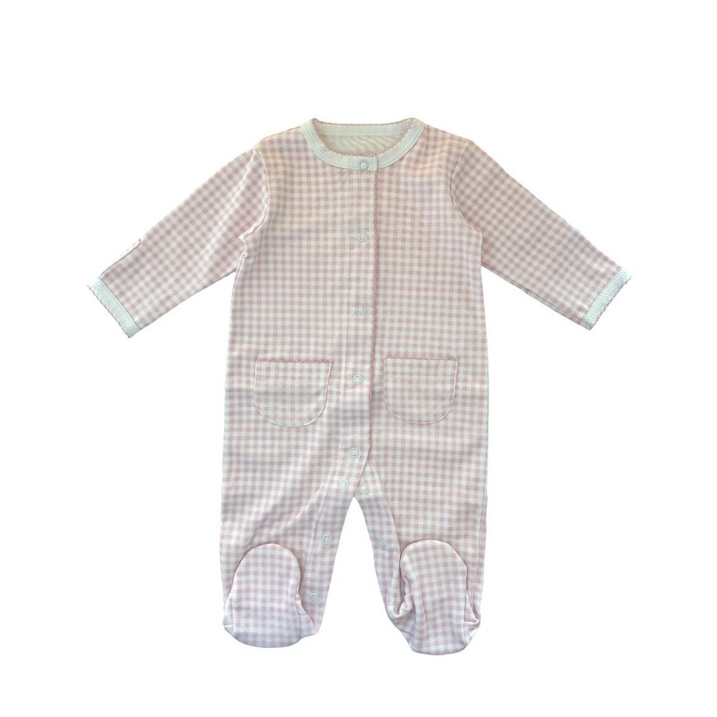 Gingham Hunny Pima Footie, Pink