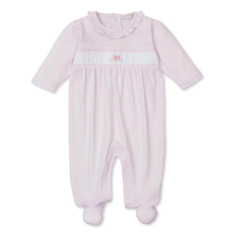Striped Footie with Hand Embroidered Pink Premier Playful Pups